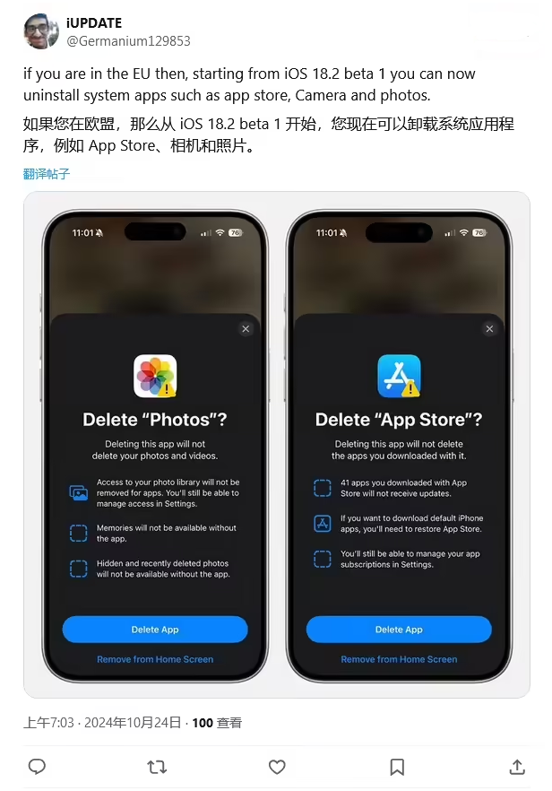 白碱滩苹果手机维修分享iOS 18.2 支持删除 App Store 应用商店 