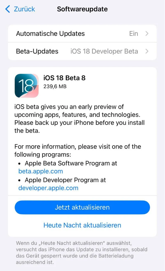 白碱滩苹果手机维修分享苹果 iOS / iPadOS 18 开发者预览版 Beta 8 发布 