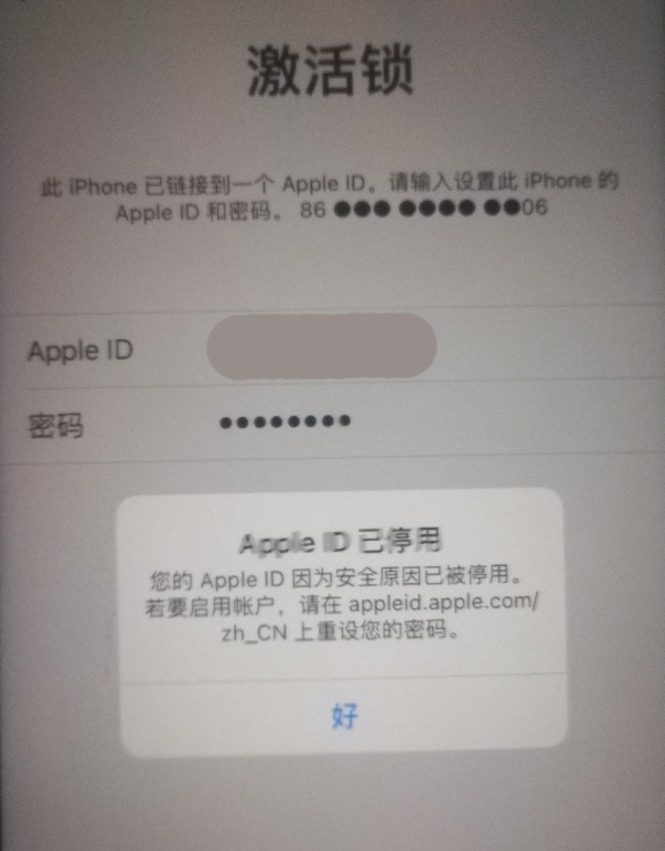 白碱滩苹果手机维修分享iPhone 12 出现提示“Apple ID 已停用”怎么办 